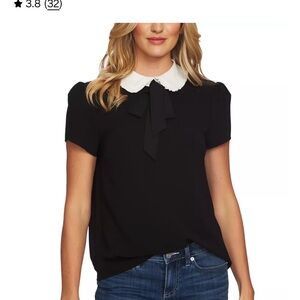 CeCe Black White Preppy Chic Workwear Short Sleeve Top Size Large